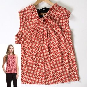 [Anne Klein] Poppy Red Moroccan Print Gathered Top